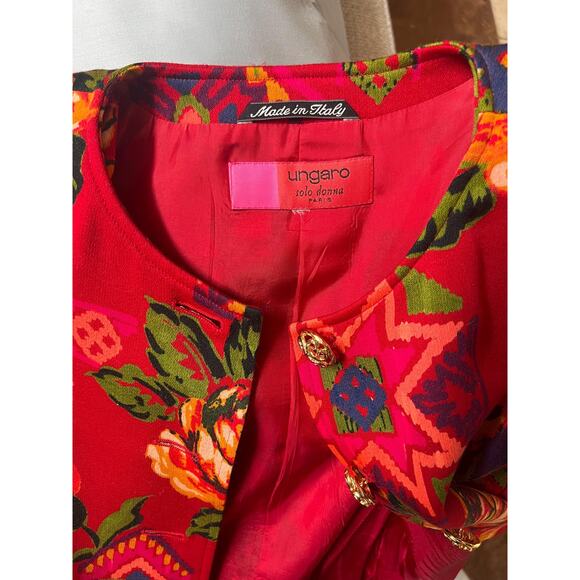 Vintage Designer Emanuel Ungaro Paris Red Floral Suit Set - Picture 6 of 10